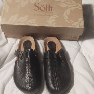 Soft black slip on leather shoes size7M worn twice